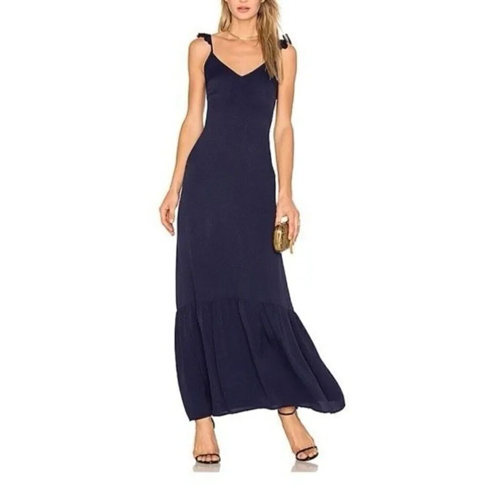 Line & Dot Vella Frill Maxi Dress in Navy Blue Small